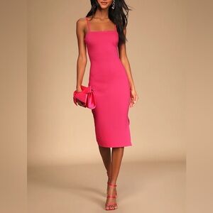 Lulus Paulina Hot Pink Bodycon Midi Dress